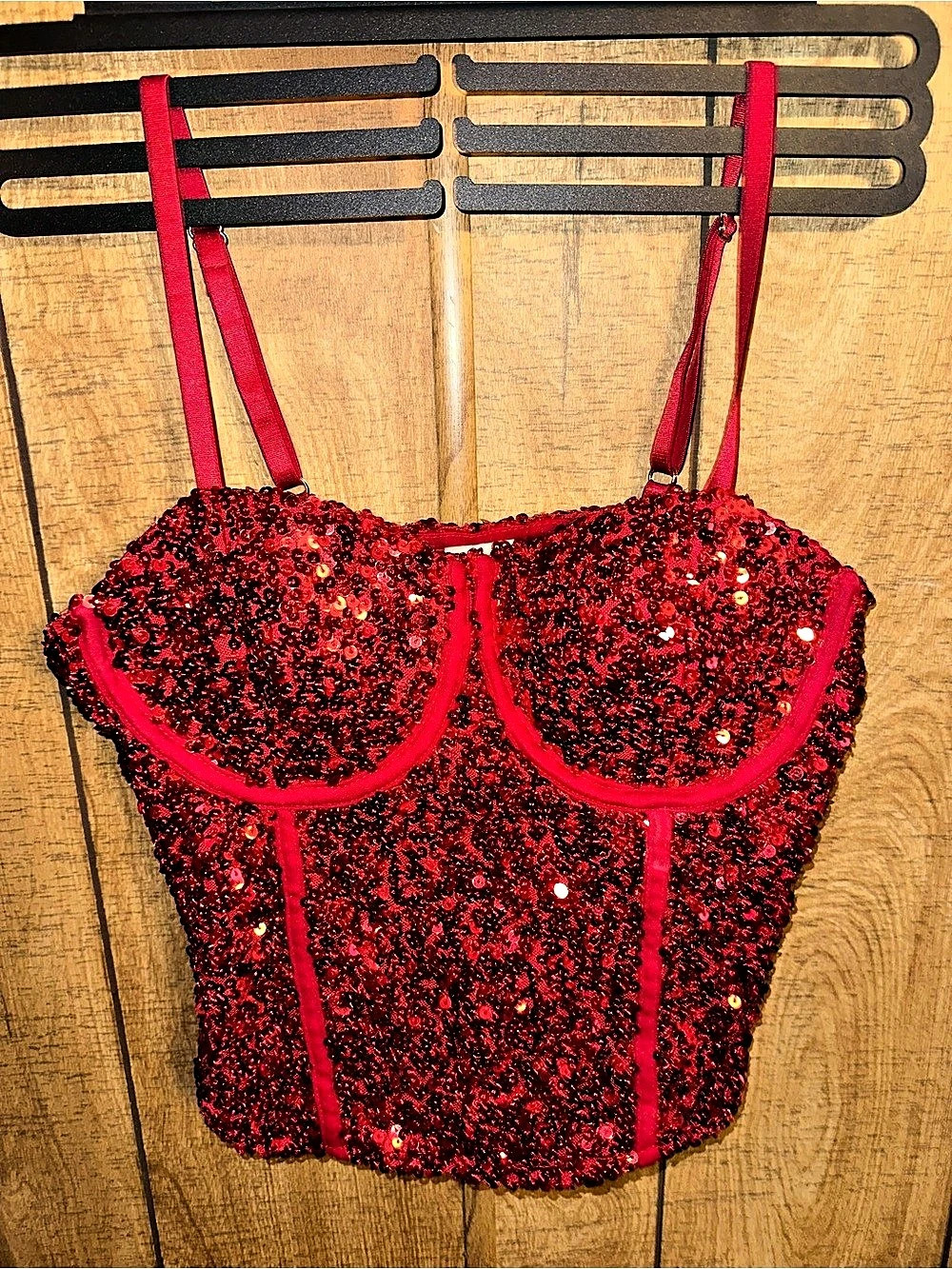 No Boundaries Red Sequin Corset Bustier Tank Top Red Small